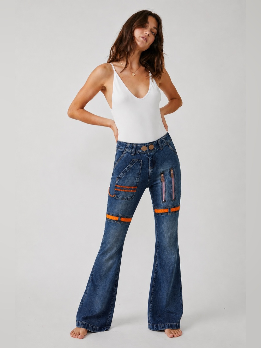Y2K Flare Jeans with Funky Zippers and Embellishments